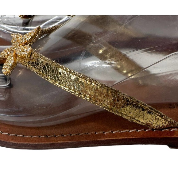 Mystique Gold Leather Crystal Rhinestone StarfishThong Flip Flop Sandal Womens 7 - Picture 7 of 12